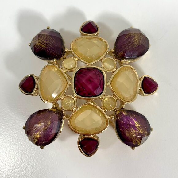 Vintage-Inspired Gold & Gemstone Costume Jewelry Pin Brooch w/ Matching Earrings - Picture 3 of 8